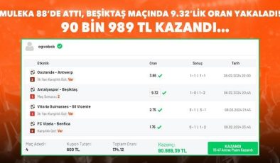 Muleka 88’de attı, Beşiktaş maçında 9.32’lik oran yakaladı! 90 bin 389 TL kazandı…