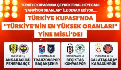 Türkiye Kupası heyecanı “Şampiyon Oranlar” ile devam ediyor… Türkiye Kupası’nda “Türkiye’nin En Yüksek Oranları” yine Misli’de!