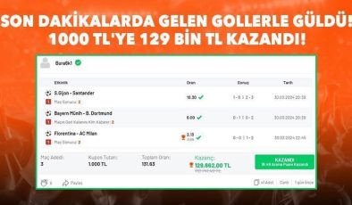 Son dakikalarda gelen gollerle güldü, 1000 TL’ye 129 bin TL kazandı!